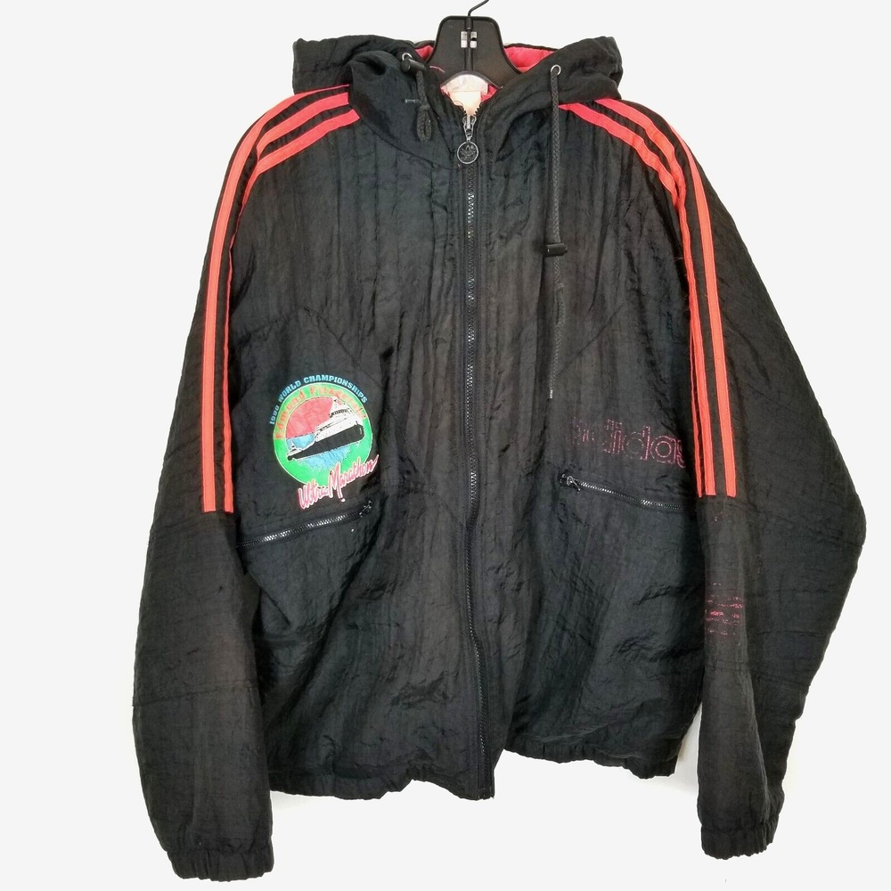 VTG Adidas Bomber  90s Jacket Sz XL Retro Track Full Zip Hooded Black‎ Orange